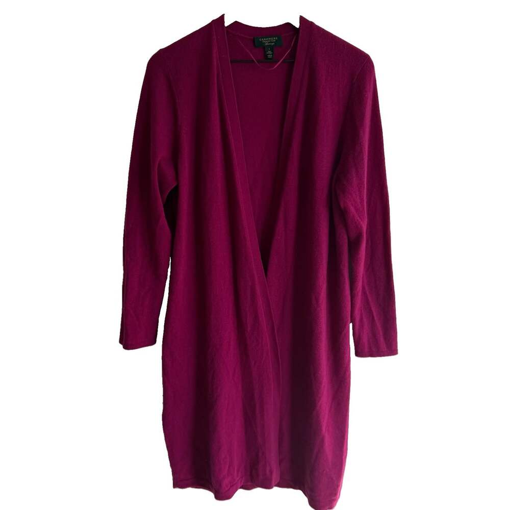 Charter Club 100% Cashmere Longline Open Front Magenta Cardigan Sweater Size L